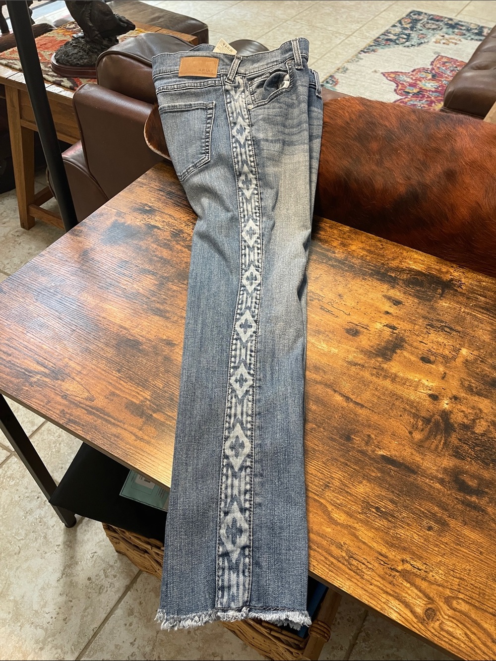 Ariat Light Blue Straight-Leg Jeans with Embroidered Side Panel
